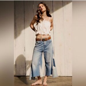 Free People We The Free Ripple Wide Leg Cropped Pieced‎ Jeans
